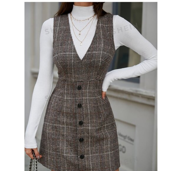 Classic Plaid Single Breasted Dress Without shirt - Picture 1 of 3